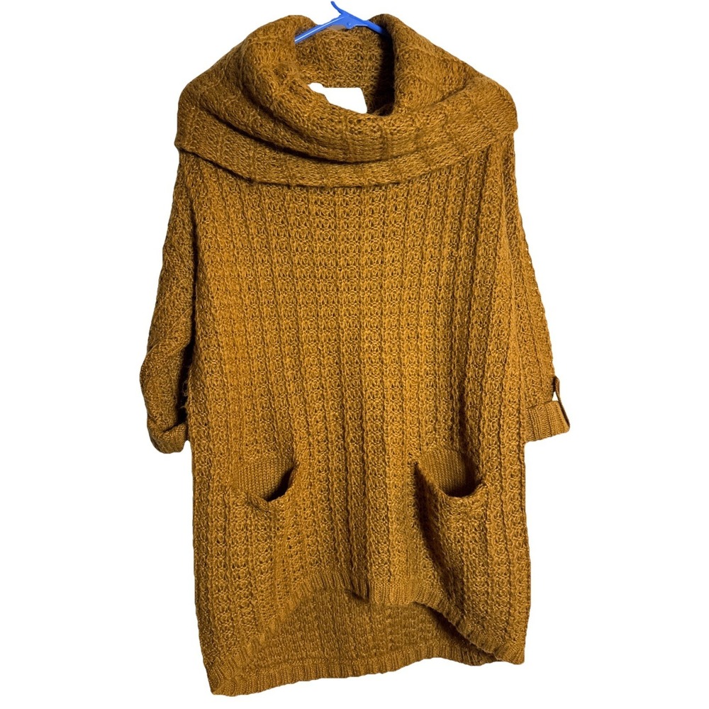 Vero Moda VMERICA‎ Cowl Neck Tunic Sweater S Brown 3/4 Sleeve Pockets Cozy Knit